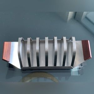Vintage MCM stainless steel and teak toast rack or letter organizer